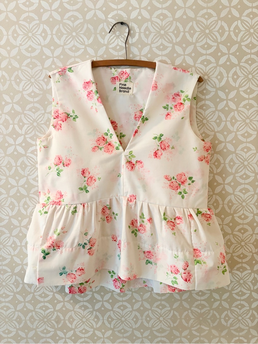Women's Pink Floral Peplum Sleeveless Top